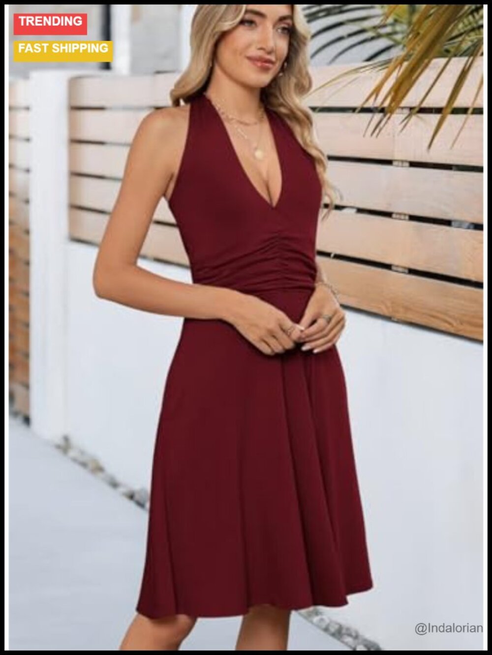Halter Neck Backless Mini Sundress with Pocket Flowy Boho Summer Dress - Picture 2 of 6